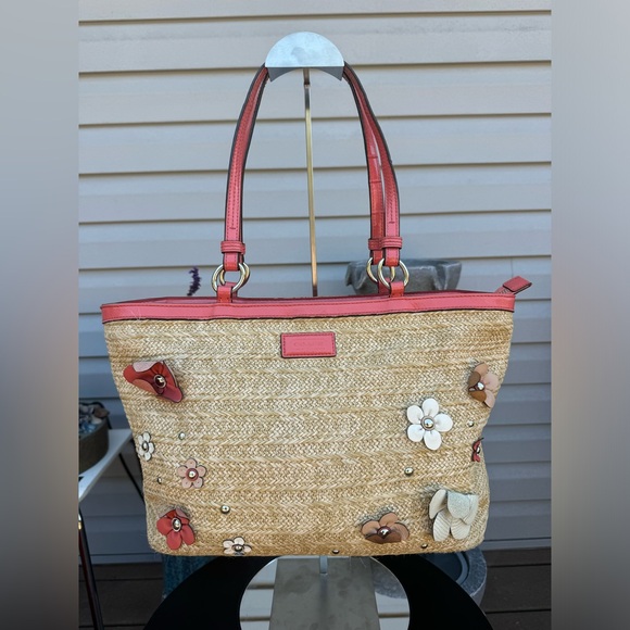Coach Floral Straw Tote Bag - Picture 1 of 12